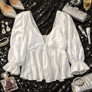 Entro Iridescent Babydoll Top, White
